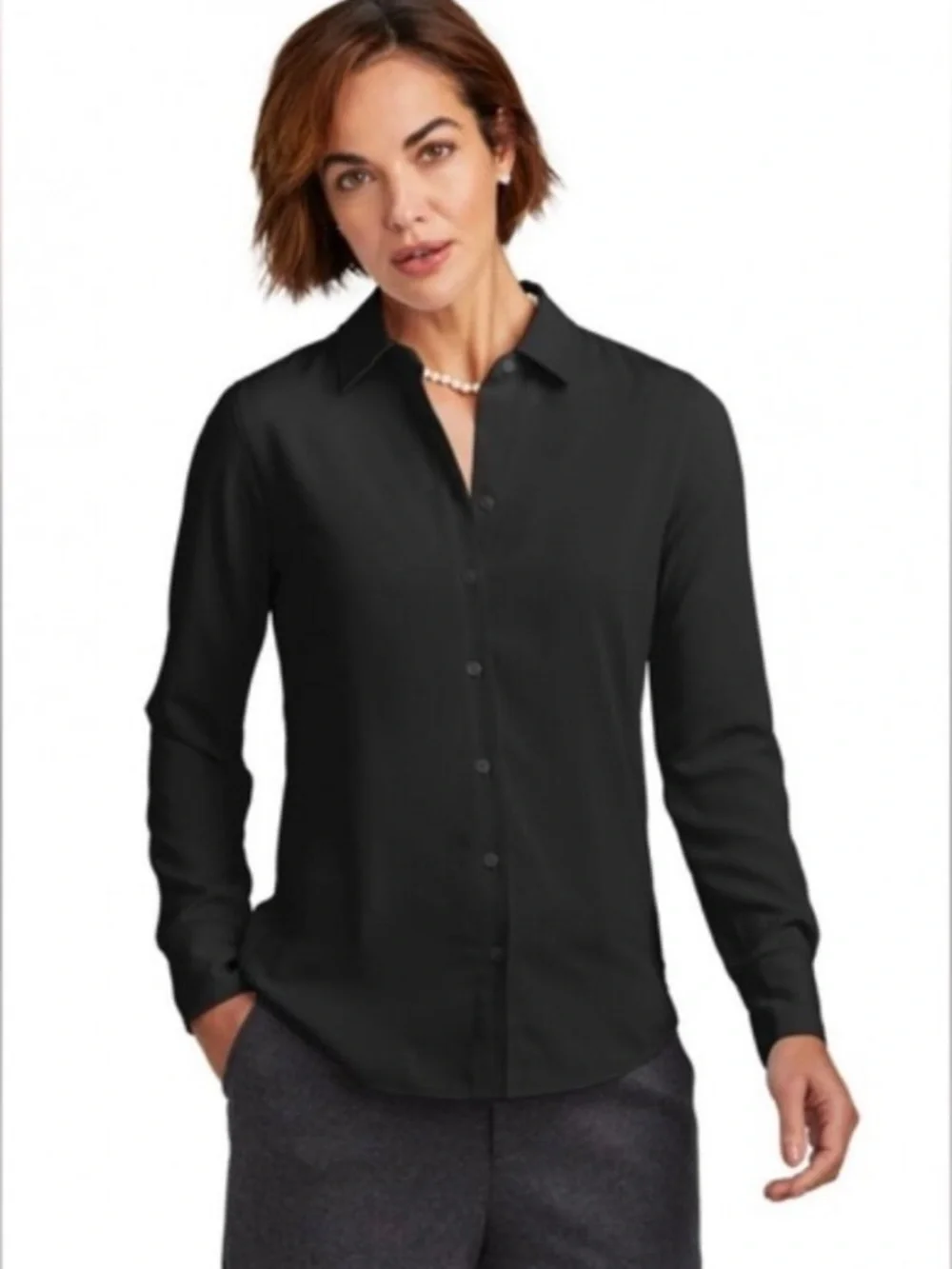 Brooks Brothers 346 Tailored Fit Cotton Stretch Black Tailored Button Up, sz 14 - Picture 1 of 10